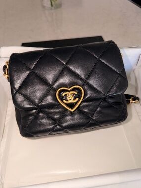 Chanel Heart Small Flap Bag Black Lambskin Antique Gold Hardware